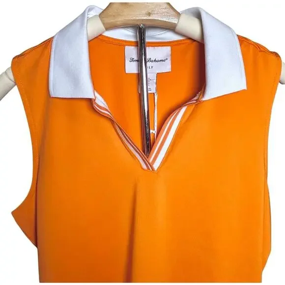 Tommy Bahama GOLF 1/4 Zip Orange Sleeveless Polo White Collar Large - Picture 3 of 8
